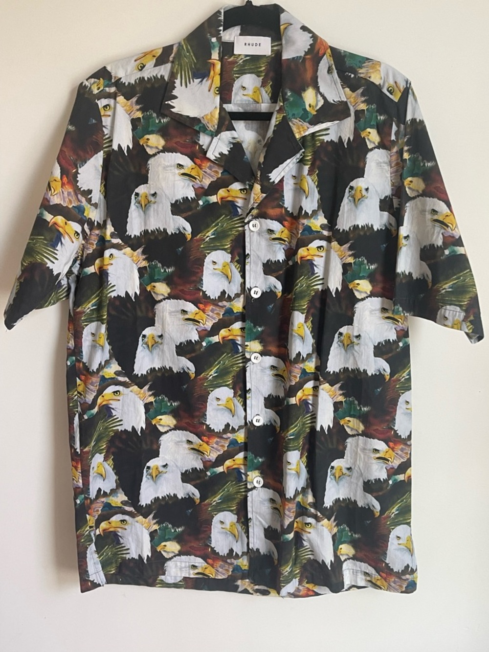 Rhude Black Multicolor Eagle-Print Short Sleeve Button-Down Shirt